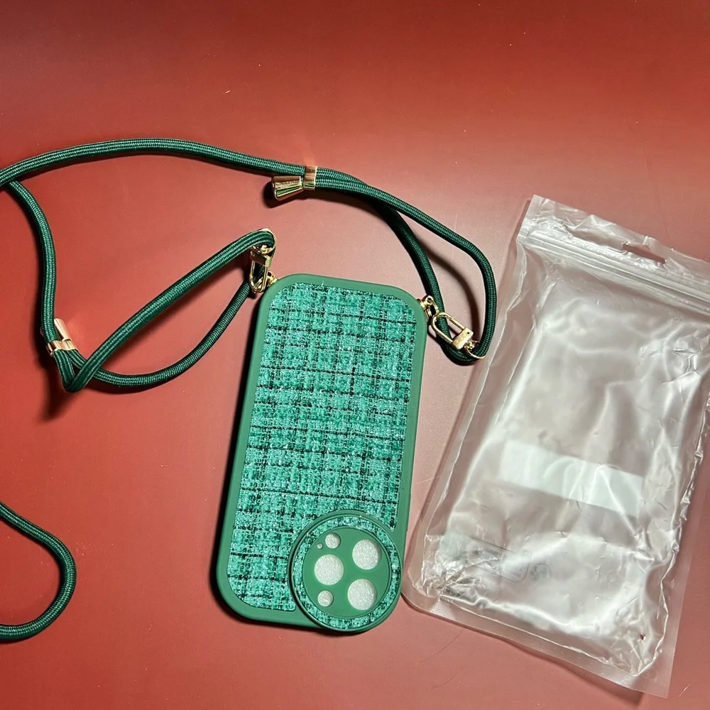 Plaid Pattern Phone Case With Lanyard for IPhone 13 Pro Max‎ NEW